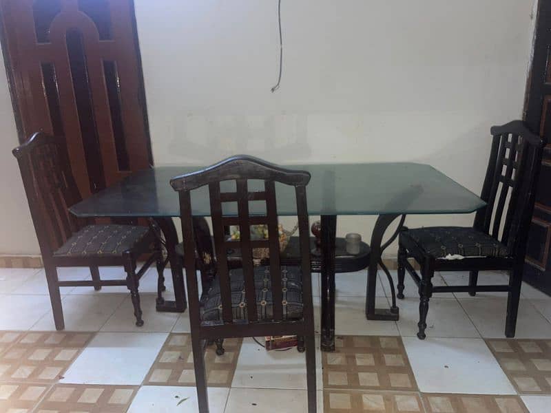 Affordable Dining Set: Wood Table, Glass Top, 6 Chairs" 6