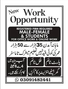 Male And Female Staff Required For Online Work