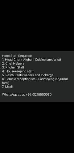 Hotel Staff Required