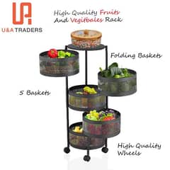 best 5 layer round foldable vegetables rack with wheels heavy duty