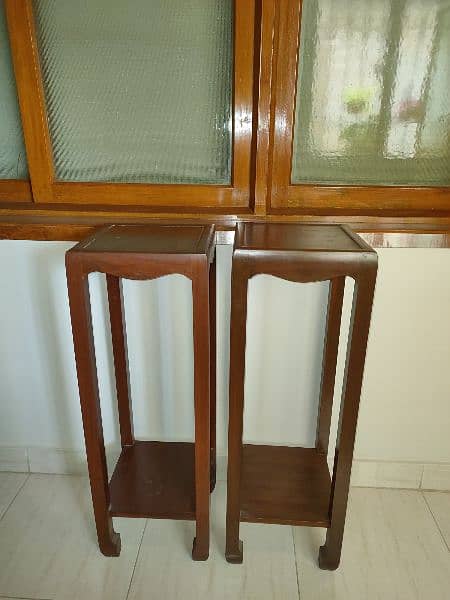 Pair of Polished Wooden Corner Tables 0
