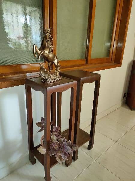 Pair of Polished Wooden Corner Tables 1