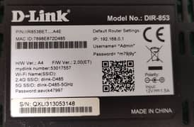 D-LINK Dual Band Router Model # DIR-853