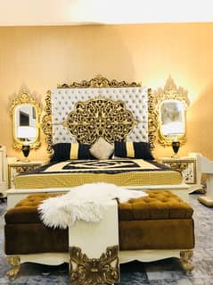 Bed/ side tables/wall mirror/dressing set,