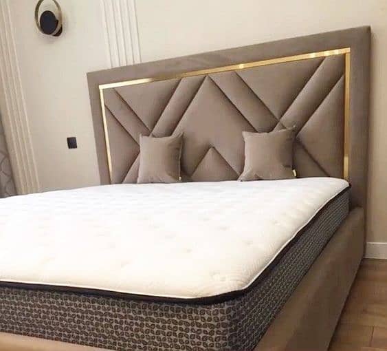 Double bed / poshish bed / brass stips bed/side tables 13