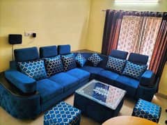 Nela L shaped sofa with tables stools sale Urgent