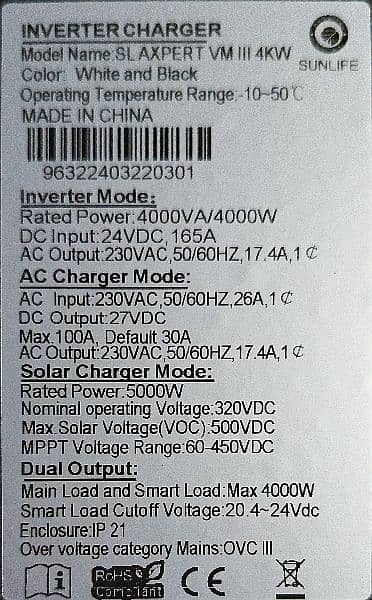 Sunlife Solar Axpert VM III PV5000 4Kw Dual Output Hybrid Bult In WiFi 5