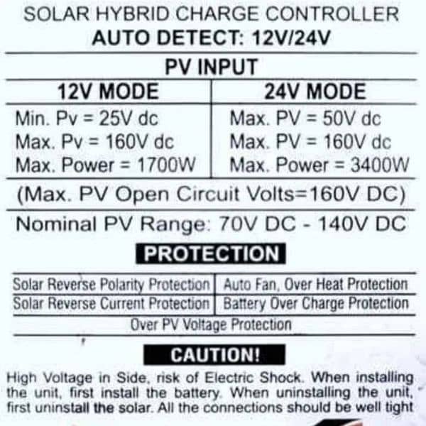 SOLAR HYBRID CHARGE CONTROLLER

AUTO DETECT: 12V/24V 2