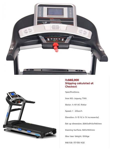 JOGWAY T19 COMMERCIAL TREADMILL, AC 4HP MOTOR. 10