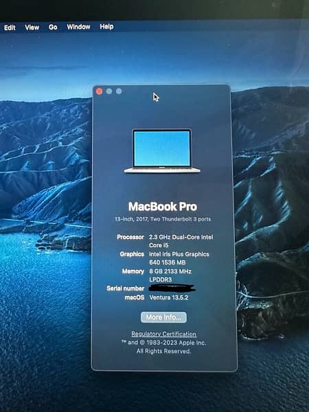 MacBook Pro 2017 8gb ram 256 SSD 6