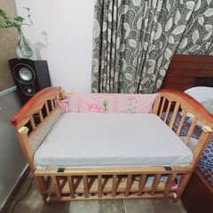 wooden baby cot + swing+ master molty mattress