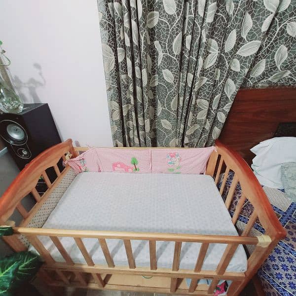 wooden baby cot + swing+ master molty mattress 1