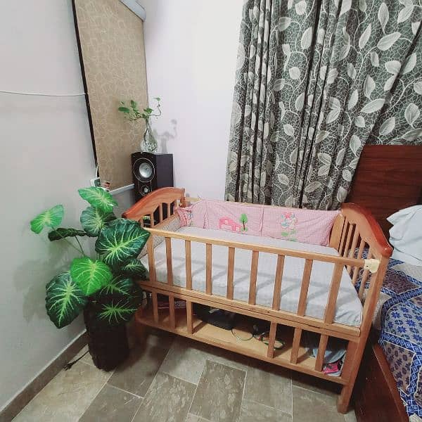 wooden baby cot + swing+ master molty mattress 2