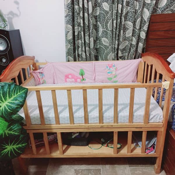 wooden baby cot + swing+ master molty mattress 3