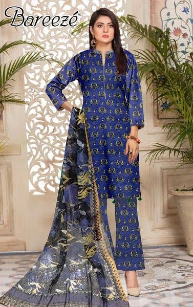 3 PCS women's unstitched lawn Digital print suit 0