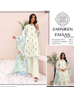 3 Pcs Women's Unstitched lawn Printed Suit