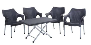 Plastic Table In Grey With 4 Chairs