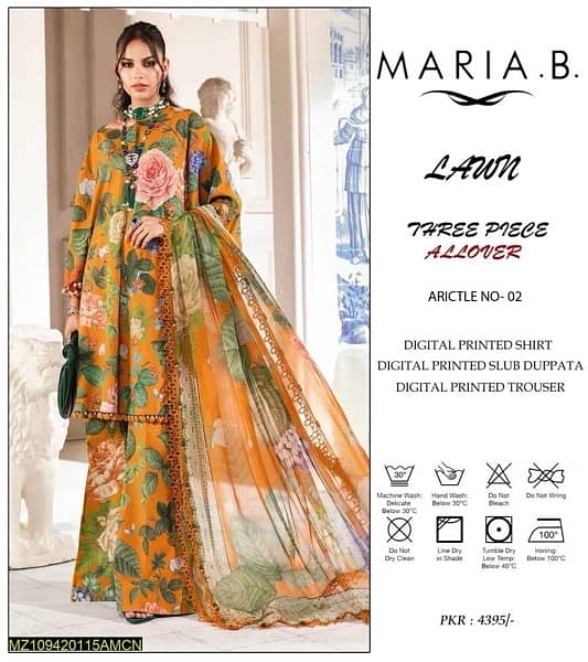 3 Pcs Women’s Unstitched Lawn Digital Print suit 0