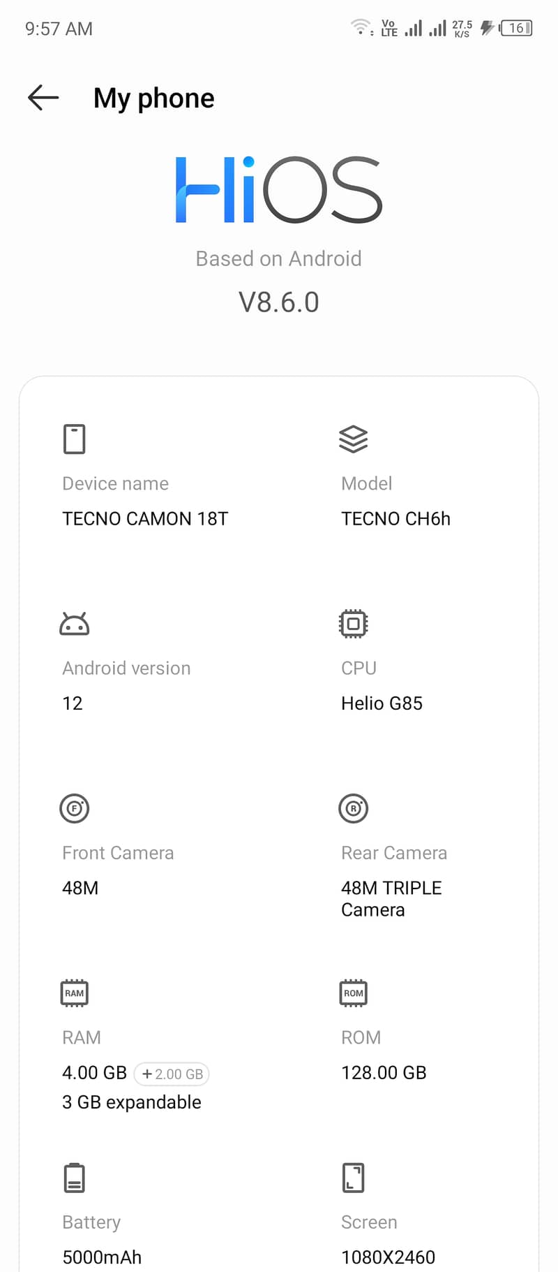 Tecno camon 18T 4+3 Gb /128 Gb Exchang posibal with Good phone 5