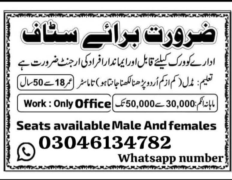 employee need in Gujranwala no age limit 0