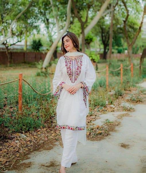 2 pcs womens stitched linen shirt and trousers! free all over Pakistan 1