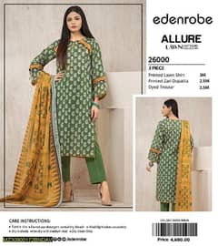 3 pcs women's Unstitched lawn printed suite