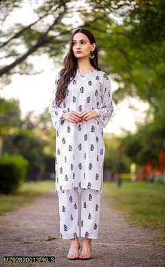 2 Pcs Women's Stitched Linen Printed Shirt And Trouser