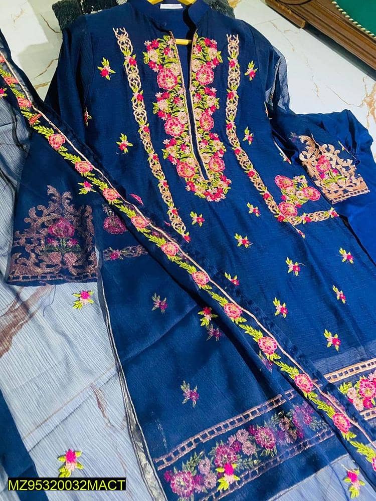 3pcs Women Stitched Chiffon Embroidered Suit 3