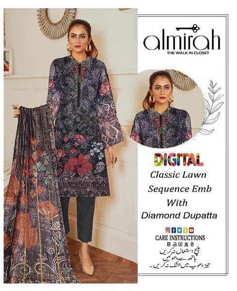 classic lawn embroidery suit with diamond dupatta 4