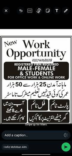 Need Male and Female staff for online work and office work