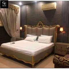 king size bed with side table