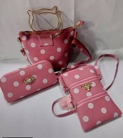 3 Pc Pink Polka Fot purse set