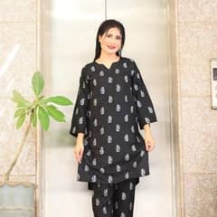 2pc women Unstitched linen printed shirt and trousers