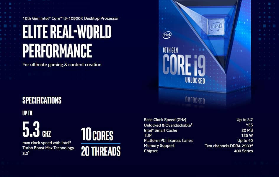 Intel Core i9-10900K - Core i9 10th Gen Comet Lake 10-Core LGA1200 1