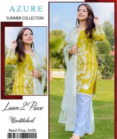 2 PC's Women Unstitched  Lawn Embroidered  Suit   #Order Now