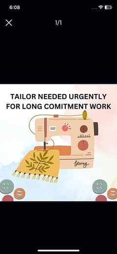 tailor(male or female) needed for project base work