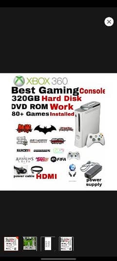 Xbox 360 jtag with 81 games, 1 wired controller, regargable batttery