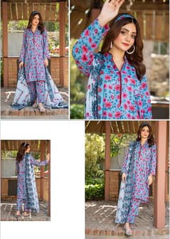 3 PC women's unstitched lawn printed dress