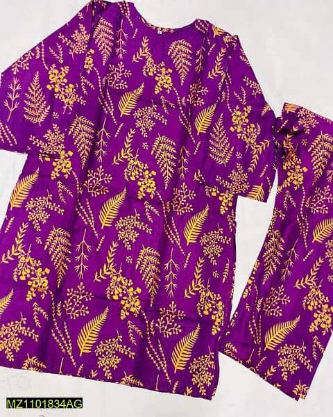 2 Pcs Women's Stitched Linen Printed Suit 1