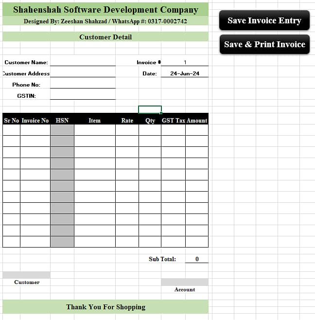 Auto Invoice Stock in Excel - Auto Invoice Generate - PDF Option 0