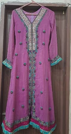 Long Purple Frock with dupatta & Trouser 0