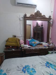 bed without mattress, side table,dressing table