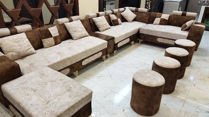 L shaped 9 seater sofa set with 4 cusion stool 1