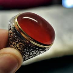 Natural Irani Aqeeq Handmade Silver Ring