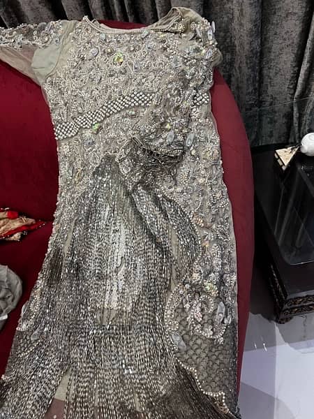 Beautiful grey dress embulshed with work of tussles , dabka and stones 1