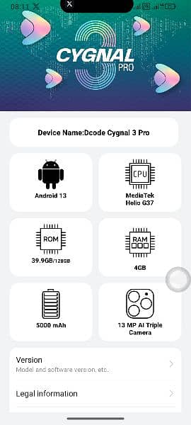 D code mobile  cygnal 3 pro 4+3 Ram 128 gb 3