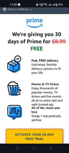 Amazon Prime free offer for 1 month