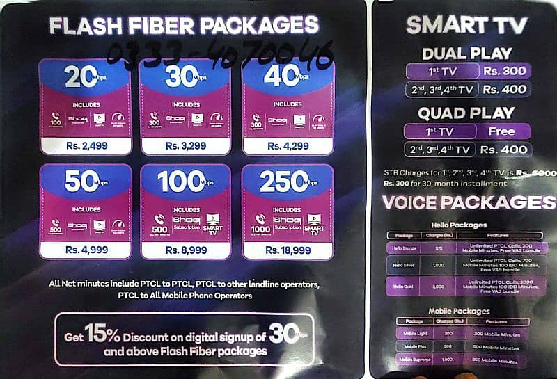 Contact 03334070046 for PTCL Flash Fiber New Connection 1