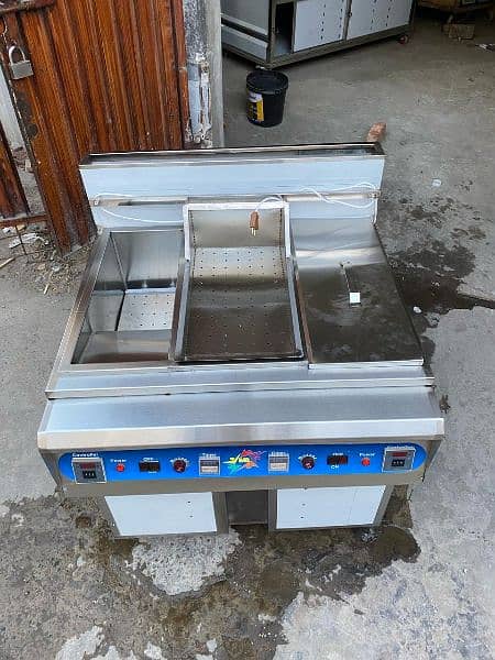 double deep fryer with sizzling, cooking range 1