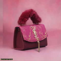 Womens Hand Bag With Furry Handle Maroon